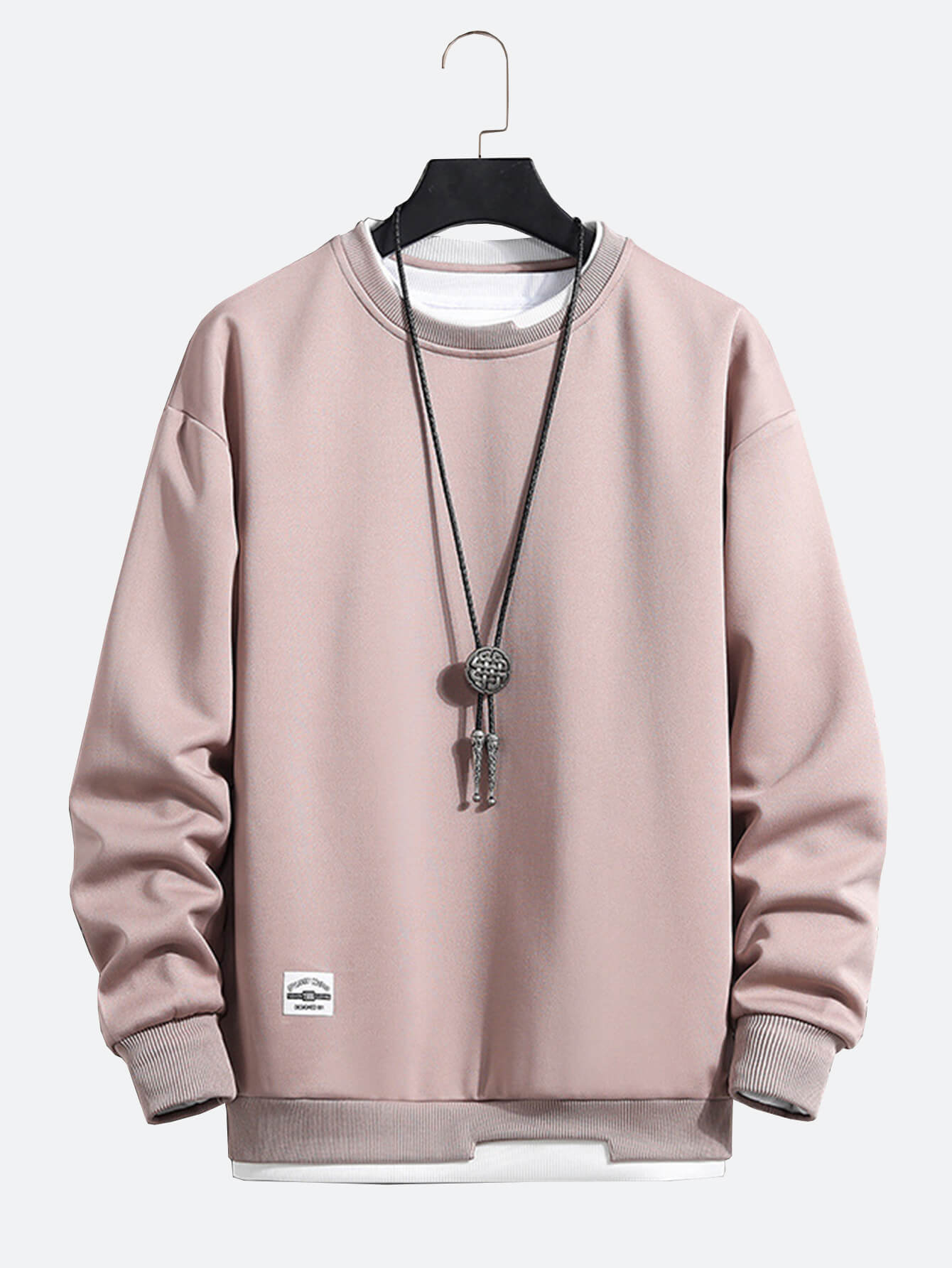 Casual Sweatshirt Fake Two Piece Solid Color Round Neck Fashion Long Sleeves