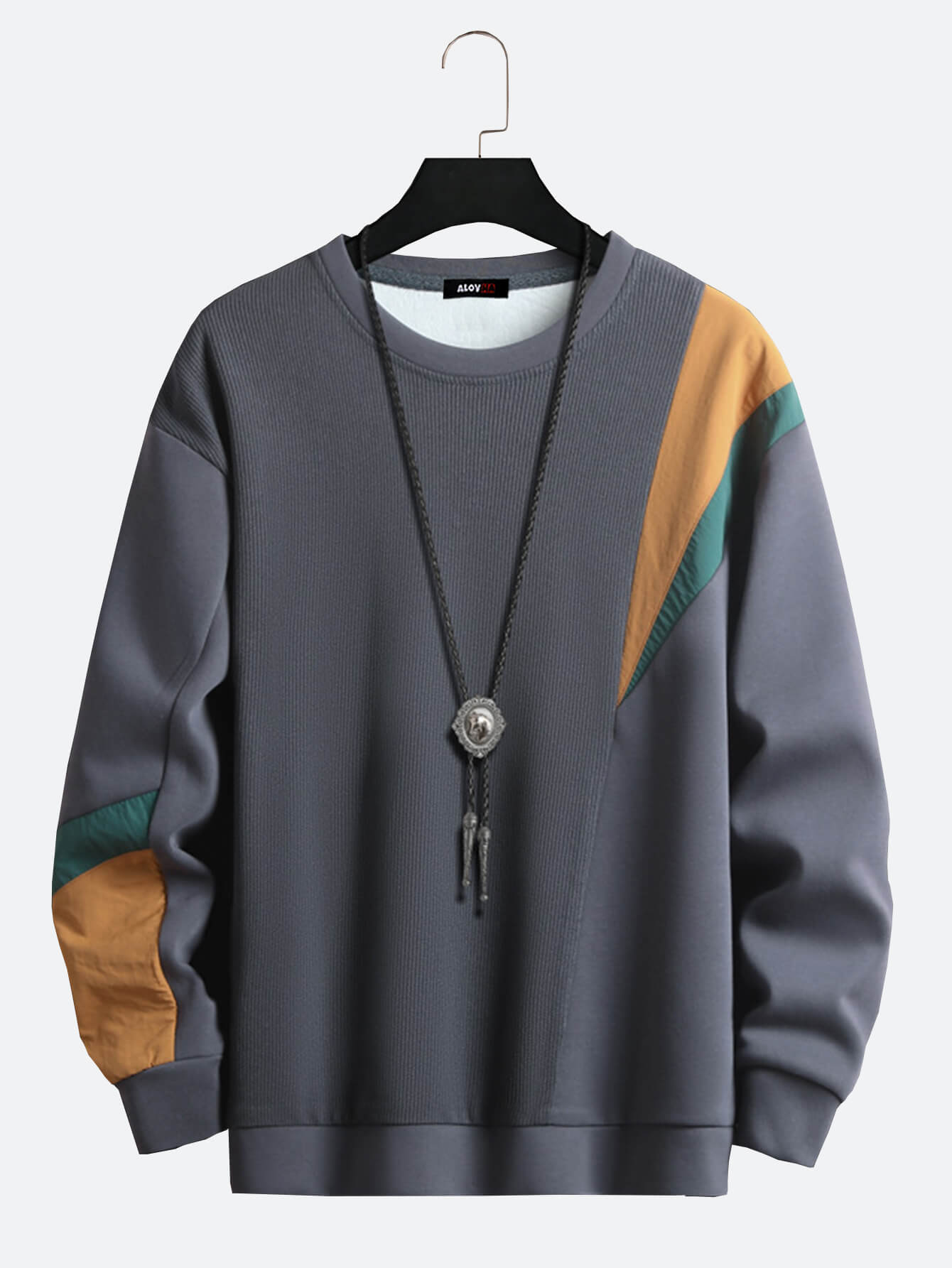 Men Crew Neck Pamuklu Patchwork Sweatshirt